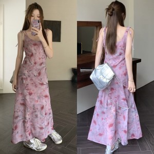 [CD512]핑크 쉬폰 나시 롱 드레스